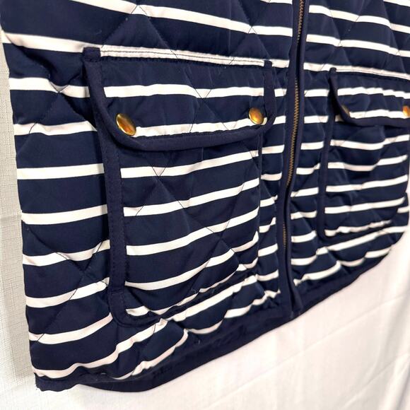 J. CREW Down Puffer Vest Size M Stripes Nautical Coastal Cabinlife Sporty Preppy - Picture 3 of 10